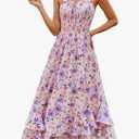 GRACE KARIN Women's 2026 Summer Floral Boho Dress Square Neck Strapped Swing A Line Sundress Beach Long Maxi Outfits, Size M