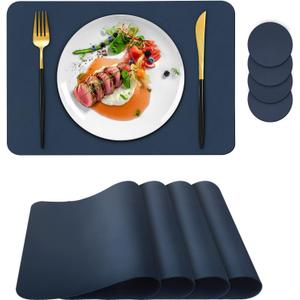 Bacgnyer Placemats Set of 4, Placemat with Coasters Heat Stain Scratch Resistant Non-Slip Waterproof Oil-Proof Washable Wipeable Outdoor Indoor for Dining Patio Table Kitchen Decor and Kids (Blue 4)