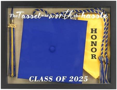 FramePro Graduation Cap Shadow Box Class of 2025 The Tassel was Worth The Hassle 12.5x16.5 Graduation Gift Party Decoration Black Frame