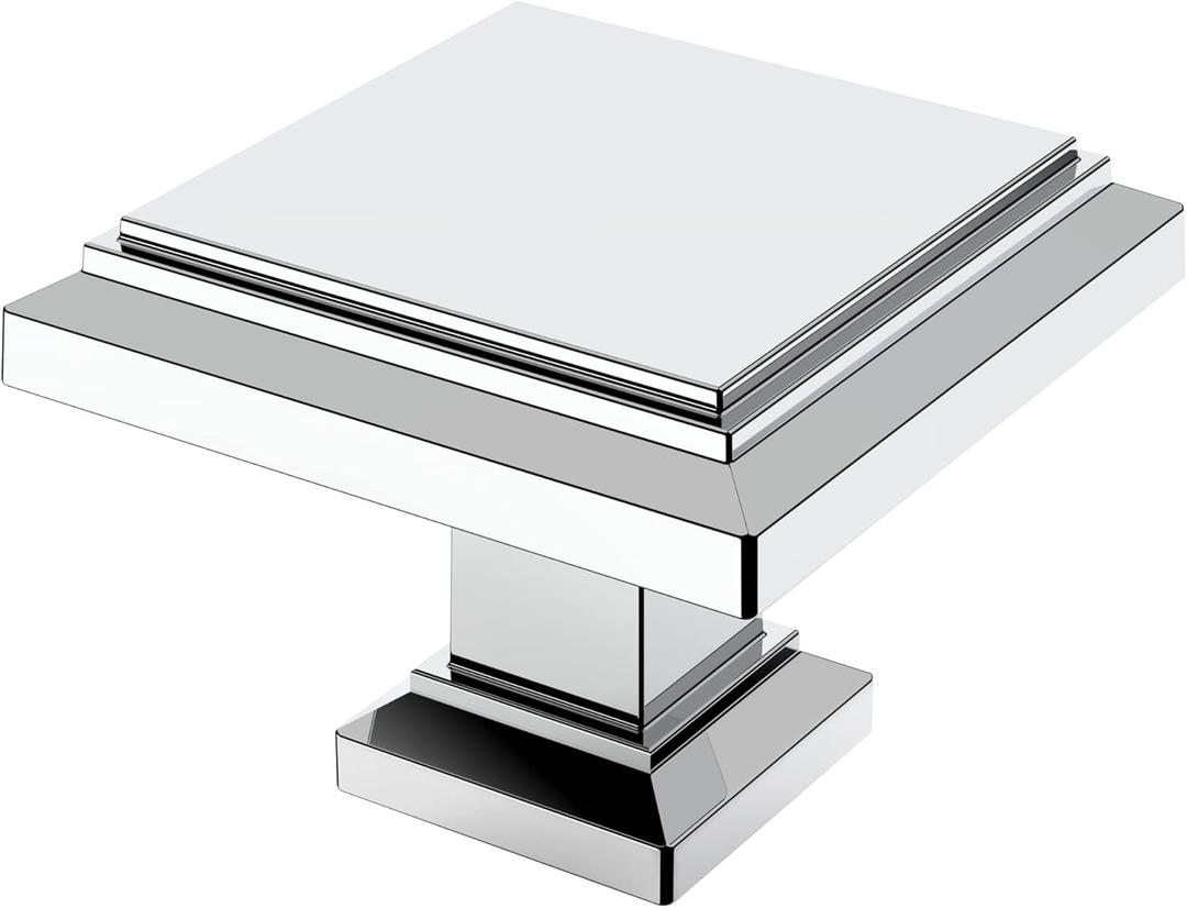 Alzassbg 10 Pack Polished Chrome Cabinet Knobs, 1.3 Inch(32mm) Square Kitchen Cabinet Hardware Knobs for Cabinets and Drawer AL6071CP