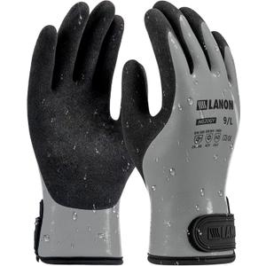 LANON Waterproof Winter Work Gloves, Double Latex Coated, Thermal Insulated Freezer Gloves for Cold Weather, Heavy Duty, Non-Slip Grip, Wrist Closure, Grey, 10/XL