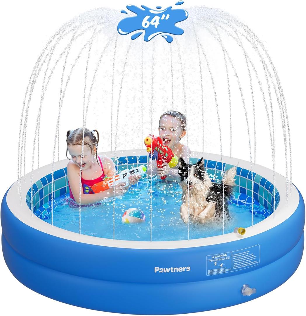 Inflatable Pool for Kid, Non-Slip Sprinkler Splash Pad for Backyard, Thickened PVC Kiddie Pool for Indoor Outdoor, Chew Proof Blow up Pond Small Swimming Pool for Toddler Dog Bathtub (Blue 64x12.2 in) (Round Xl-64x12'')