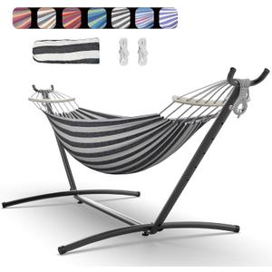 Hammock with Heavy-Duty Steel Stand,Portable,Easy Assembly,600lbs Weight Capacity,Suit for Indoor,Yard,Camping,or Outdoor,Black White