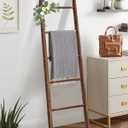 XLHOMO Blanket Ladder for Living Room, 5-Tier Wooden Ladder Shelf, Rustic Decorative Blanket Rack for Blankets, Quilts, Farmhouse Decor Ladder Shelf for Bedroom Bathroom Home Christmas Decor, Brown
