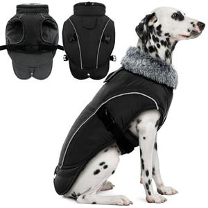 DENTRUN Winter Warm Dog Coat Reflective Jacket with Turtleneck for Cold Weather, Adjustable Buckle Windproof Water Repellent, Thick Snowsuit Fleece Vest for Small, Medium, Large Dogs, Black, XXL