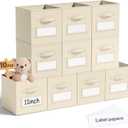 Teenyyou 10 Pack Fabric Storage Cubes 11 Inch Collapsible Cube Bins with Label Window & Handle Foldable Organizers Baskets for Shelf Closet Nursery Kids Room Clothes Book Toy(Beige)