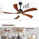 54 Inch Ceiling Fans with Lights Remote Control, 5 Blades Wood Ceiling Fan for Outdoor, 3 Downrods, ETL Listed, Timer, 6 Speeds Noiseless Quiet DC Motor for Patios Bedroom, Yellow Walnut