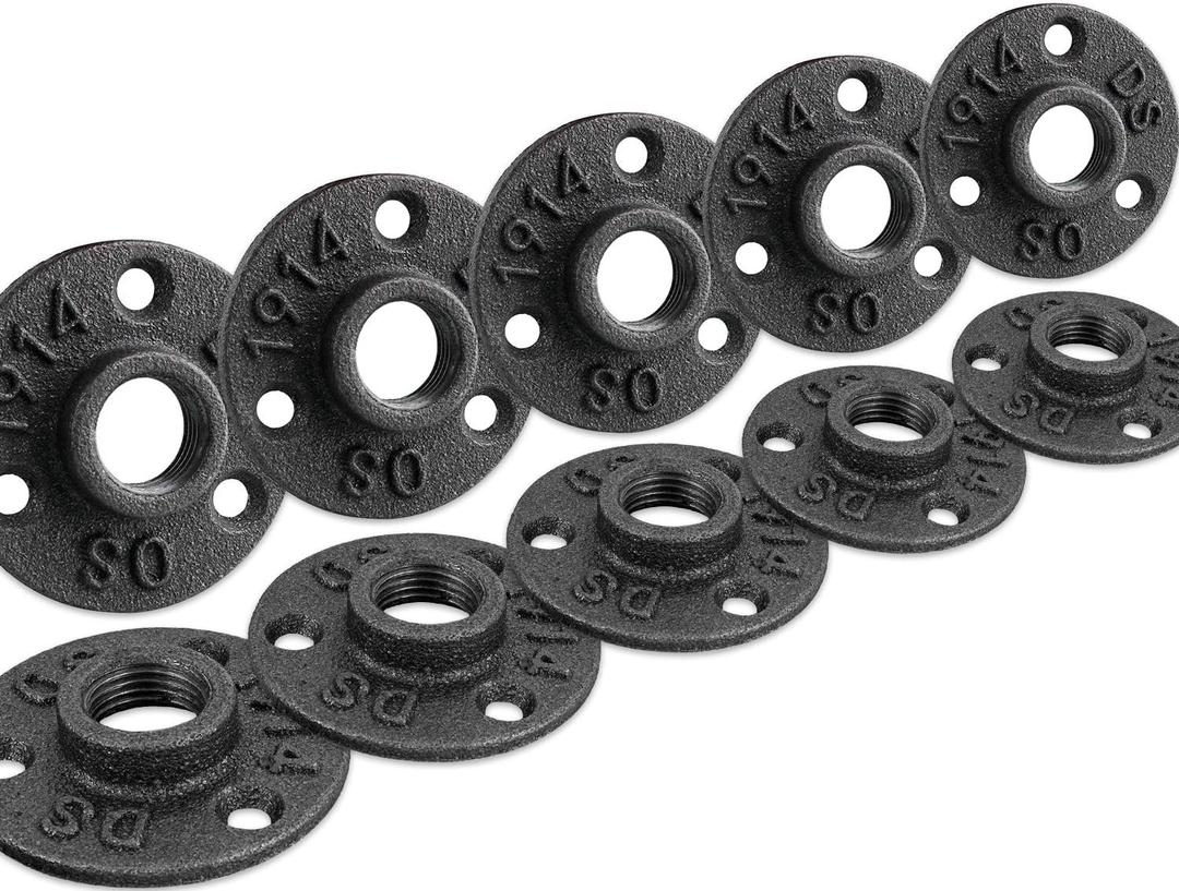 3/4" Floor Flange, Malleable iron Pipe Fittings for Industrial vintage style, Flanges with Threaded Hole for DIY Project/Furniture/Shelving Decoration (10 Pack) (0.75 Inch)