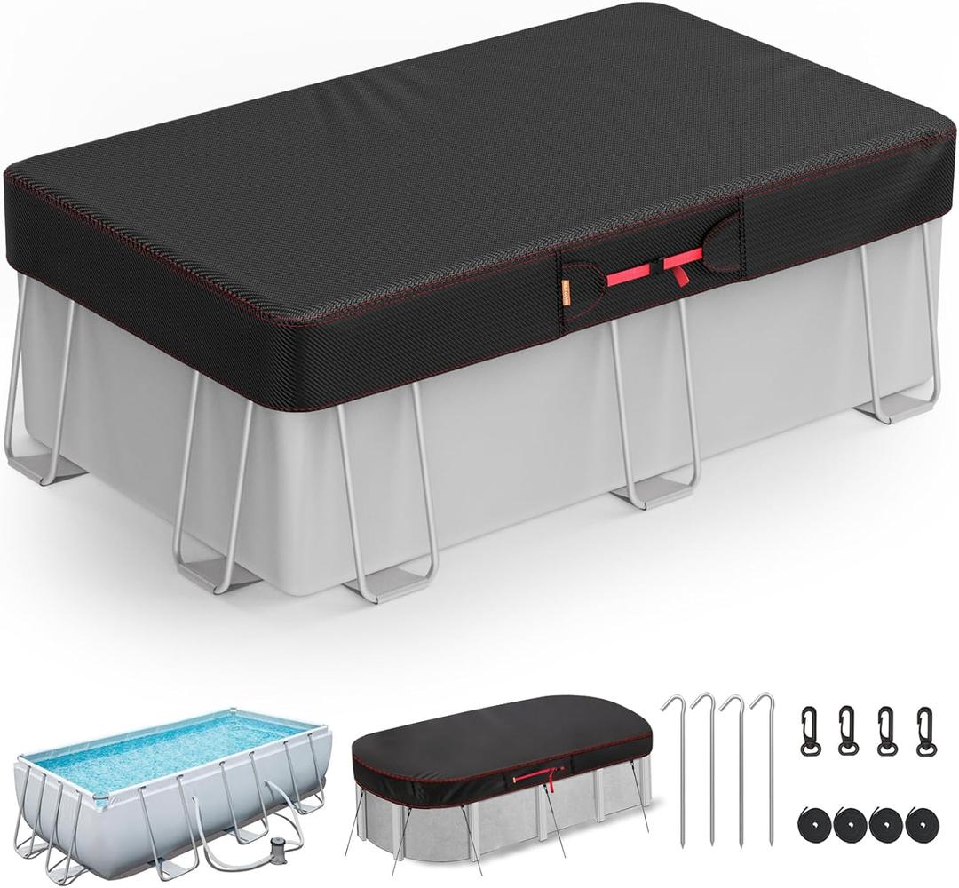 7x13Ft Rectangular Pool Cover for Above Ground Pools, Solar Cover for Above Ground Pools with Accessories, Winter Cover Ideal for Waterproof and Dustproof (Black)