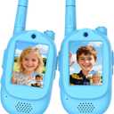Video Walkie Talkies for Kids, 2 Pack Rechargeable HD Screen Walkies Talkies with 600 FT Outdoor Range, Voice Changer, Watch Straps & Lanyards – Camping Trips Gift for Boys Girls Ages 3-12 (Blue)