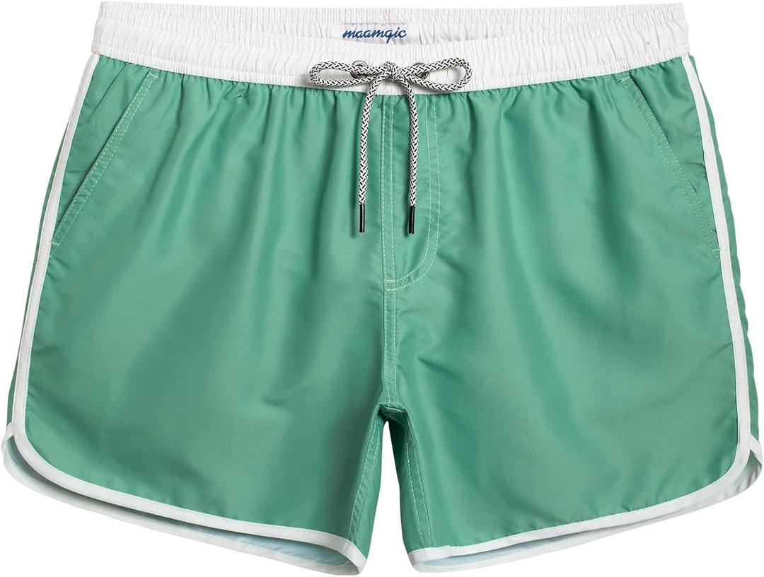 maamgic Mens Boys Short 80s 90s Vintage Swim Trunks with Mesh Lining Quick Dry Swim Suits Board Shorts (X-Large, Colorblock Light Green)