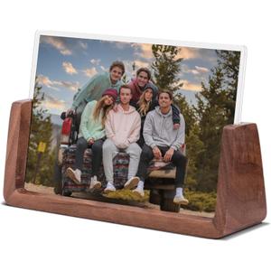 5x7 picture frames, Solid Rustic Wooden Photo Frames with Walnut Wood Base and High Definition Acrylic Glass Covers - for Tabletop or Desktop Display (5x7 inch, Horizontal)