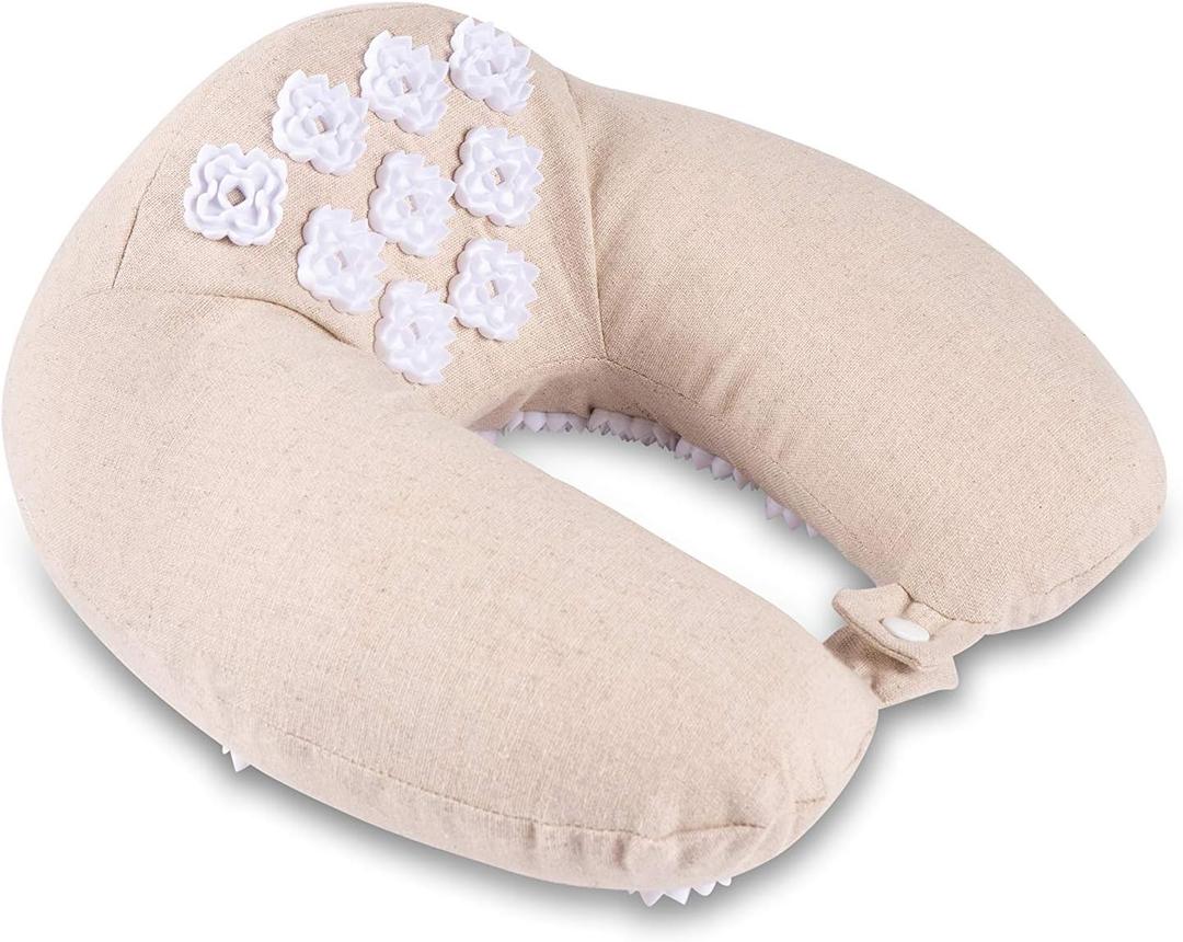 Kanjo Memory Foam Acupressure Neck Pillow - High Density Memory Foam Core - Travel Accessory Pillow - Relieves Neck Pain and Back Pain - Includes Carry Bag