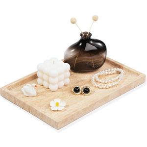 Large Travertine Marble Tray - Square Decorative Stone Vanity Perfume Plates for Bathroom Accessories Coffee Table Bar, Dresser Dish for Kitchen Countertop (11.8" x 7.9" x 0.8")