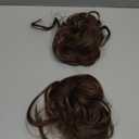 SARLA 2PCS Messy Bun Hair Pieces for Women Detachable Claw Clip Wavy Curly Synthetic Hairpieces for Updos with Tendrils Fake Scrunchies Ponytail Extension Chocolate Multi