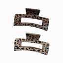 2Pcs Checkered Rectangle Multicolored Claw Barrettes - Strong Hold Y2K Hair Accessories for Thin and Thick Hair (Light Brown)