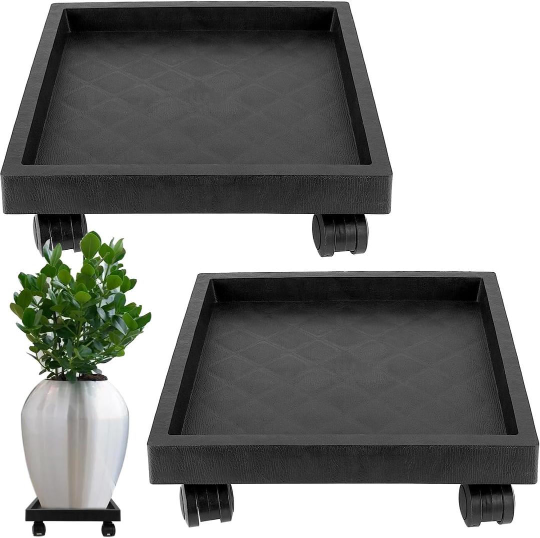 JOIKIT 2 Pack 11.8 Inch Square Plant Caddy with Wheels, Heavy Duty Rolling Plant Stand, Wheeled Planter Saucer Tray, Square Pot Trolley for Indoor Outdoor (Dark Grey)