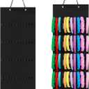 Tudomro Hanging Headband Holder for Girls Felt Hair Accessories Organizer with 60 Elastic Bands Bow Hanger for Girls Hair Bows Without Headbands(Black,Plain Style)