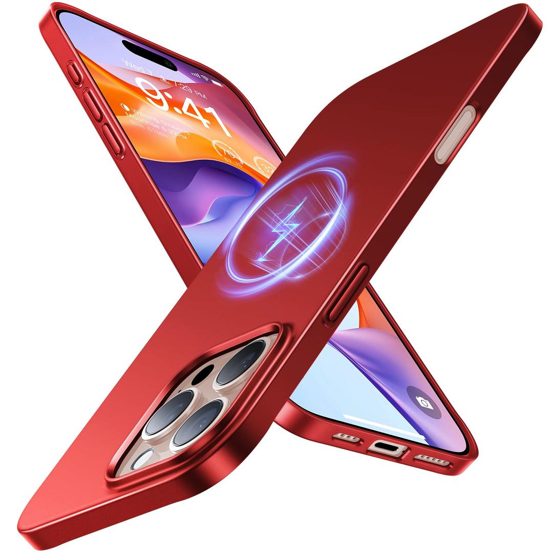 TORRAS Magnetic Slim Fit for iPhone 16 Pro Case 6.3 inch, Ultra-Thin 16 Pro Case Compatible with MagSafe, Lightweight Matte Anti-Scratch Hard PC Cover Phone Case for iPhone 16 Pro OriginFit, Red