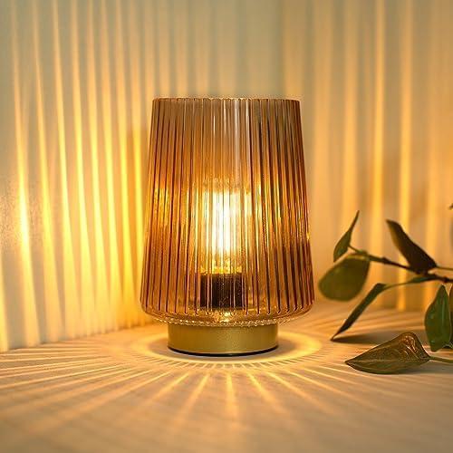 Battery Operated Lamp with Timer, Table Lamps for Bedroom, Cordless Battery Powered Lamp with LED Bulb, Decorative Beside Light for Living Room Bathroom Shelf Amber