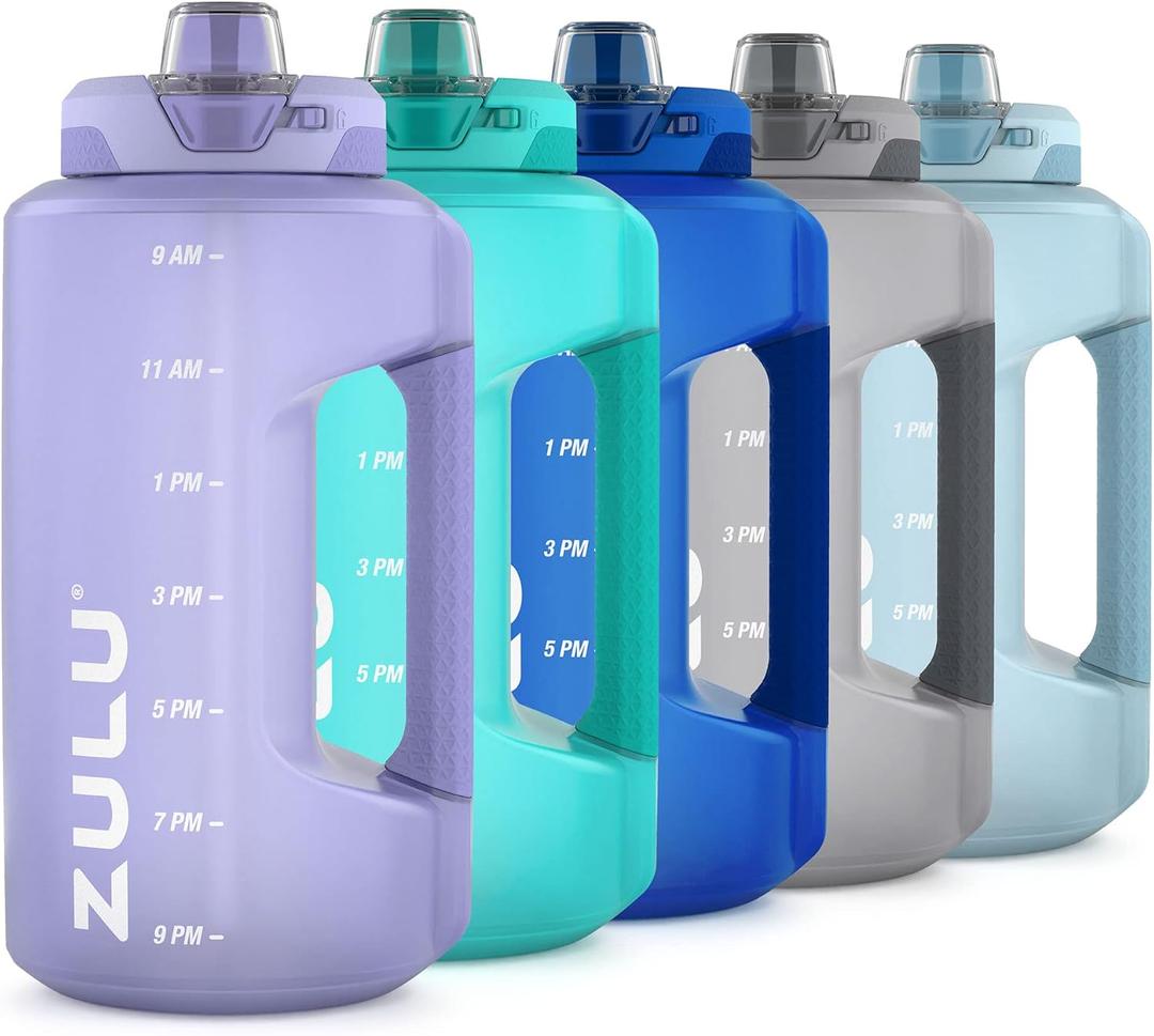 ZULU Goals 64oz Large Half Gallon Jug Water Bottle with Motivational Time Marker, Covered Straw Spout and Carrying Handle, Perfect for Gym, Home, and Sports, Tropical Violet