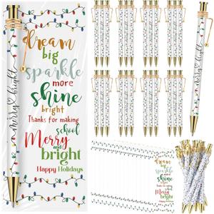 24 Sets School Christmas Gifts Bulk Merry Bright Ballpoint Pen with Bookmark Classroom Rewards for Student from Teacher Holiday School Party Favors Appreciation Xmas Gifts