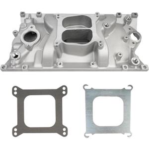 Intake Manifold Dual Plane Carbureted Cast Aluminum Compatible with Chevy Small Block 1996-2002 Vortec 5.0 305/5.7 350 SBC with Spread or Square Bore Carbs