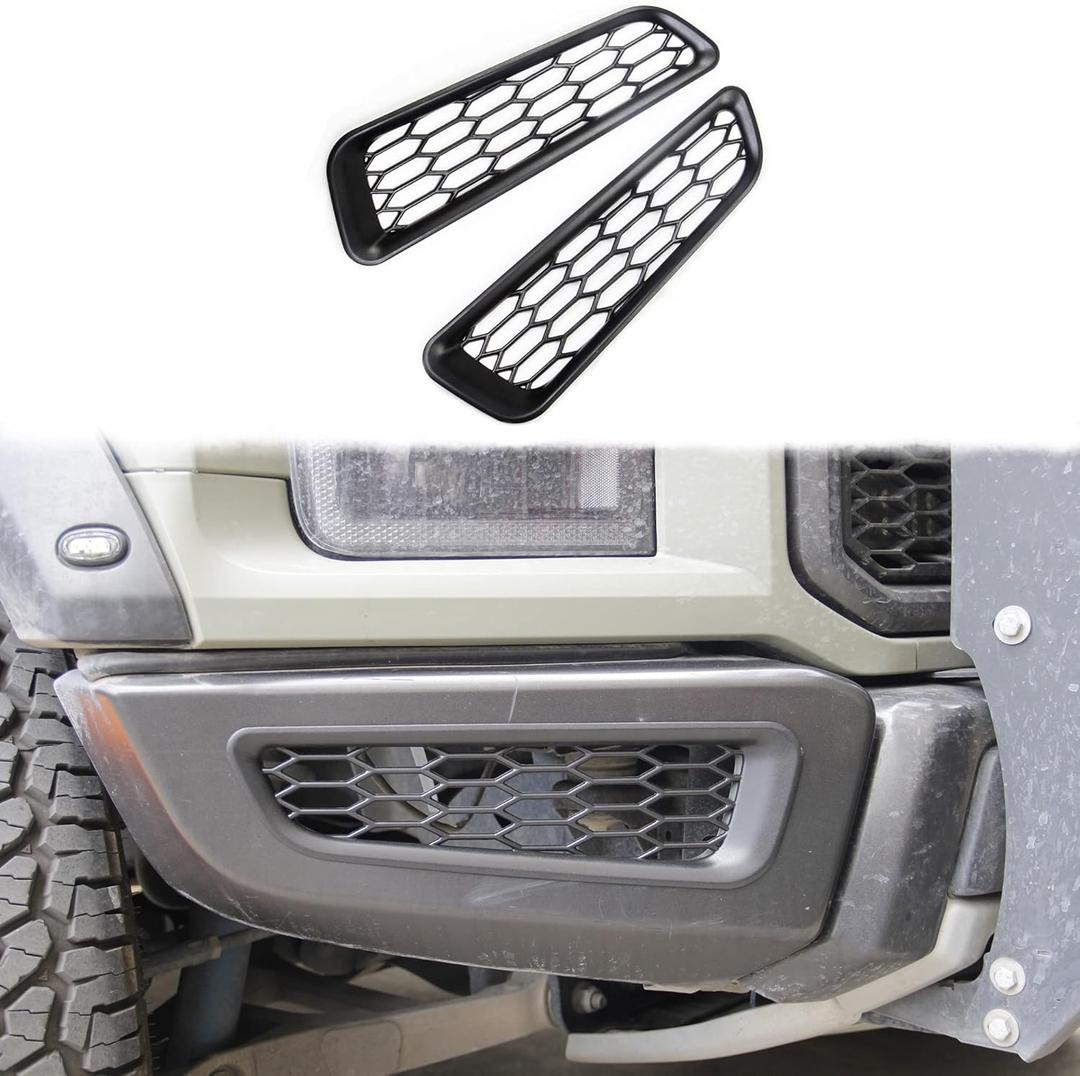 Honeycomb Front Bumper Bottom Fog Vent & Side Fender & Headlgiht Chrome Cover Trim for 2016 2017 2018 2019 2020 Ford F150 Raptor Accessories (Front Fog Vent Black)