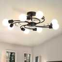 Black Sputnik Light Fixture 8 Light Industrial Chandeliers, Semi Flush Mount Ceiling Light for Living Room, Kitchen, Dining Room, Bedroom,Office