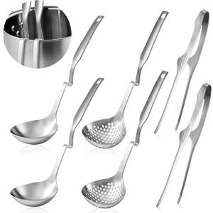 6 PCS Soup Ladle pot Colander & BBQ Tongs Hotpot Kit - Shabu Shabu Utensils Set for Camping, Barbecue & Kitchen Cooking Ladle Set