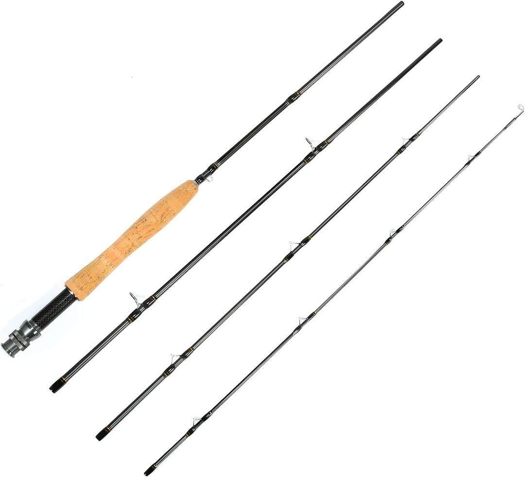 Fly Fishing Rod, 4 Pieces Portable, Carbon Fiber, Light Weight, Fast Action, 6'8" 2-3wt or 7'6" 3-4wt, for Freshwater Stream Travel