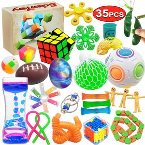 Scientoy Fidget Toy Set, 35 Pcs Sensory Toy for ADD, OCD, Autistic Children, Adults, Anxiety Autism to Stress Relief and Anti Anxiety with Motion Timer, Perfect for Classroom Reward with Gift Box, Small