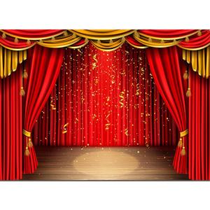 3D Rendering Theater Stage Theme Photo Banner Red Tent Gold Photography Backdrop for Congratulations Graduates Wedding Birthday Party Decoration Supplies 8x6ft