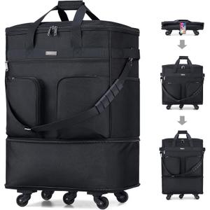 Hanke Expandable Collapsible Luggage with Wheels, Black Upgrade Version 2, 98L, Water-Resistant, 5 Spinner Wheels, 3 Pockets, Polyester, 19x13x27.2 inches, 6.1lb, Carry-On Luggage, Travel, Vacation, Expandable Foldable