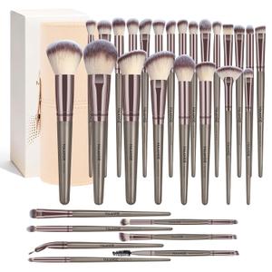 MAANGE 30 Pcs Professional Makeup Brush Set with Travel Case Kabuki, Foundation, Powder, Blush,Blending& Eyeshadow Brushes, Labeled for Gift-Ready Box,Champagne