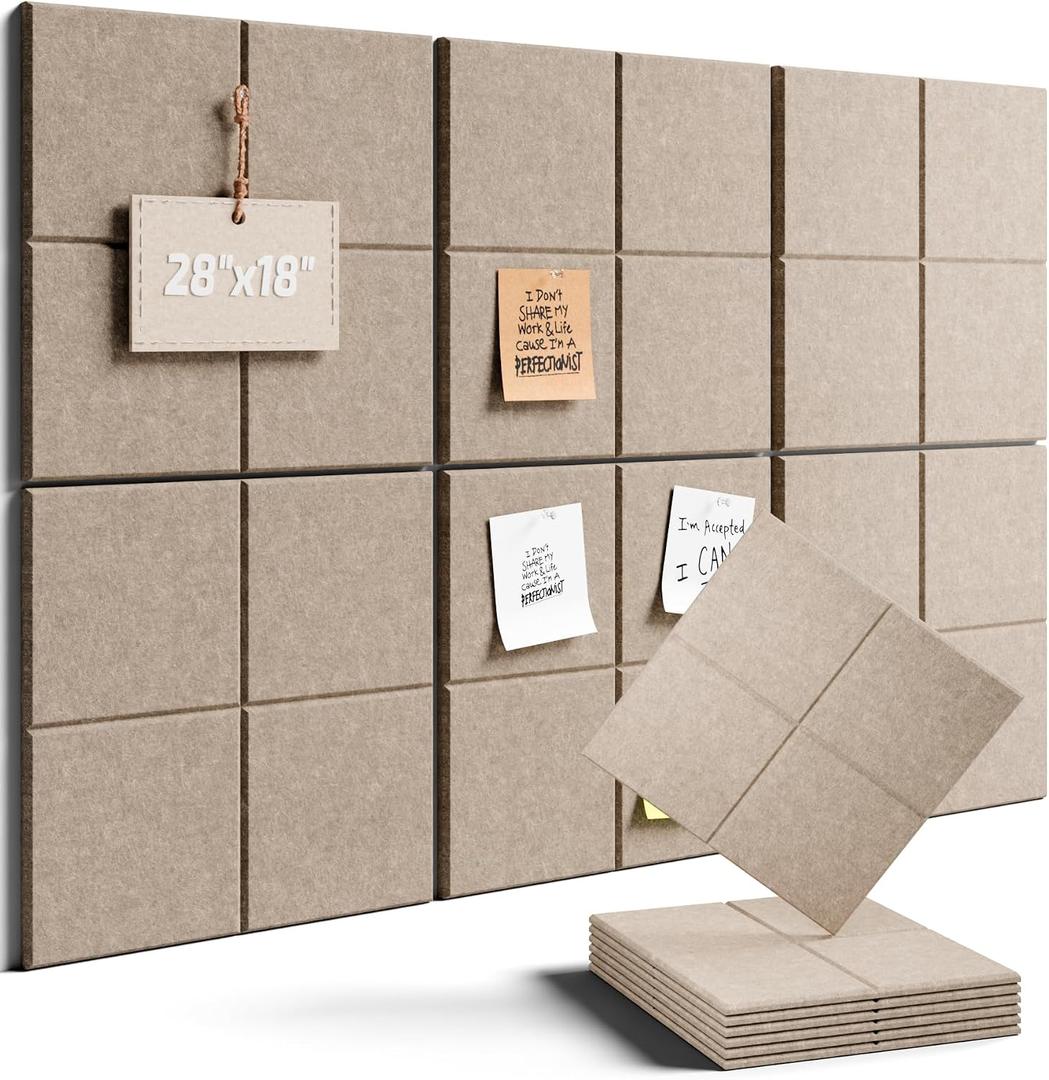 Felt Bulletin Board Tiles -28"x18" Cork Board Alternative for Office Decor, Push Pin Board Wall Organizer 6-Pack - Taupe
