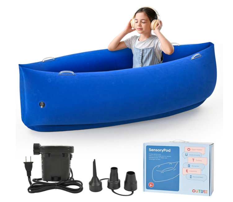 OUTREE Upgraded Sensory Chair for Kids — 60" Sensory Pod Inflatable Peapod for Children, Includes Electric Air Pump,Sensory Toys Giftfor Kids with Autism,Blue