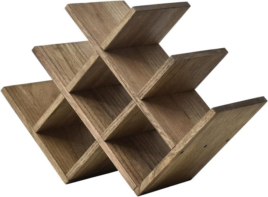 KIRIGEN 8-Bottle Countertop Rack - Bottle Holder for Bar Table/Cabinet Free Standing - Wood 3-Tier Display and Storage Shelves Dark Brown XHJJ3-DBR