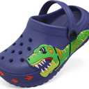 FolHaoth Boys Girls Toddler Clogs Little Kids Slip on Slides Slippers Cute Cartoon Dinosaur Tyrannosaurus rex Pattern Garden Shoes Summer Indoor Outdoor Beach Pool Water Sandals (Blue)