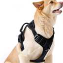 Kvvkii Dog Harness, Adjustable No-Pull Harness with 2 Leash Buckles, Easy-to-Control Handle for Medium Dogs, Harness for Large Dogs, Black, Large