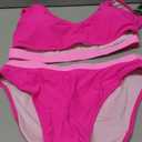 Blooming Jelly Women's High Waisted Bikini Sets High Cut Bathing Suits Two Piece Sporty Cut Out Swimsuits (Medium, Color Block Hot Pink)