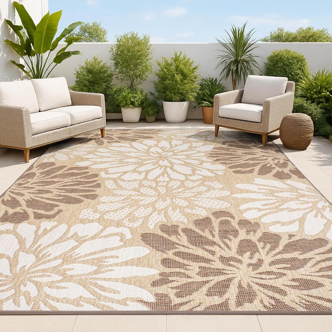 JONATHAN Y Floral Textured Weave Indoor Outdoor Area Rug 9X12 Brown/Cream, Zinnia Modern for Backyard, Patio, Porch, Easy-Cleaning, High Traffic, Pet-Friendly, Non-Shedding (SMB110I-9)