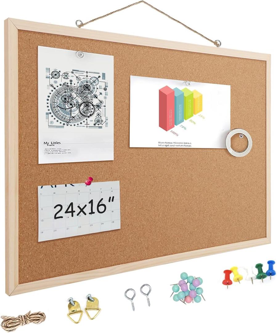 16x24 Cork Boards for Walls with Solid Wood Frame, Double Sided Small Cork Bulletin Board for Office & Home, Decorative Hanging Pin Notice Board, 1 Pack