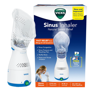 Vicks Sinus Inhaler, Plugin NonMedicated Steam Inhaler for Sinus Relief, Allergies, Congestion & Colds, Vocal Steamer, Soothes Nasal & Throat Passages, Works with VapoPads (1 Included)