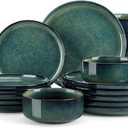 vancasso Starry Plates and Bowls Sets for 6, 24 Pieces Dinnerware Sets, Green Reactive Glaze Dishes Sets for Kitchen, Scratch Resistant Stoneware Dishes Set, Dishwasher and Microwave Safe