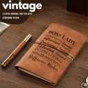 Boss Lady Gifts Journal Notebook with Pen, Gifts for Boss & Manager & Women, Refillable Sketchbook, Travel Diary, Lined Planner, 7x5 Inches, Brown