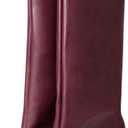 UBWDU Women's Suede Knee High Boots Square Toe Stiletto Heels Wide Calf Tall Boots (11, Burgundy Pu)