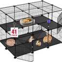 41 Panels Pet Playpen, Small Animal Playpen with 2 Doors, C&C Cage for Guinea Pigs, Rabbit, Bunny, Chicken, Hedgehogs, Puppy Play Pen Indoor Outdoor, Two-Story Metal Chicken Play Pen