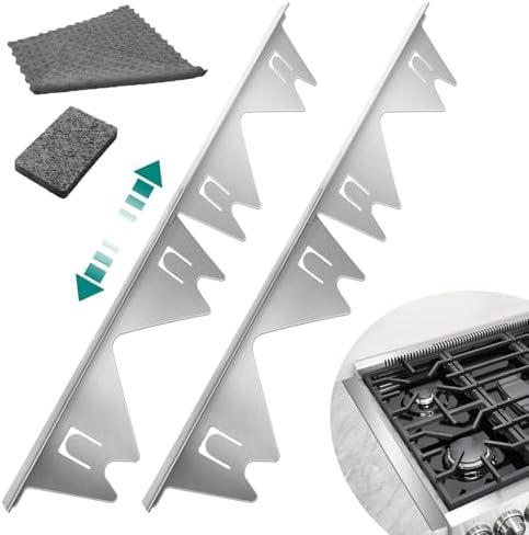 2 Pack Stainless Steel Stove Gap Covers Silver, Windspeed Stove Counter Gap Cover for Stove Gap Filler Gap Covers Between Stove and Counter Edge Gap Covers Length 13.8" to 27.6"