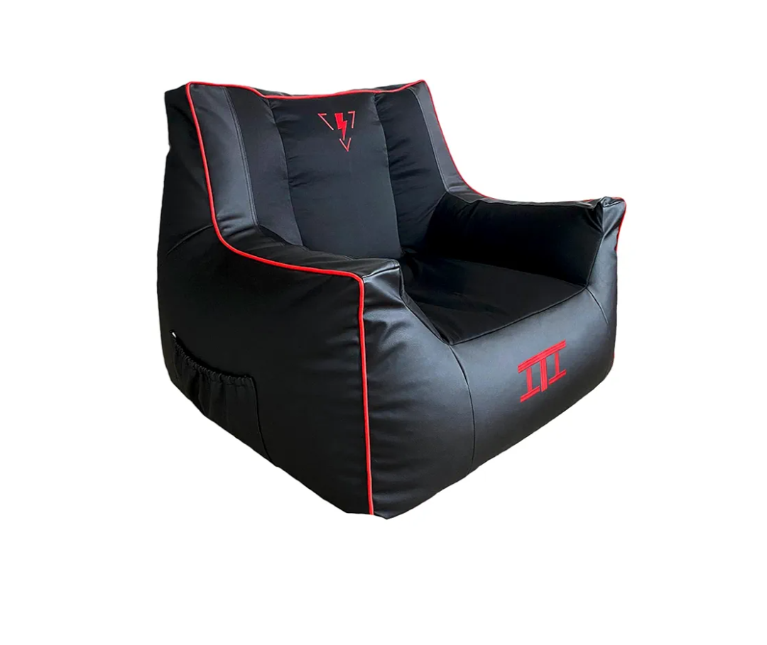 Gaming Bean Bag Chair - Adults, Red & Black Leather Gaming Sack, Bean Bag Sofa, Round Dorm Chair/Seat, Floor Gaming Chair (Cover Only No Filling) 37.8 x 37.8 x 42.5 inches